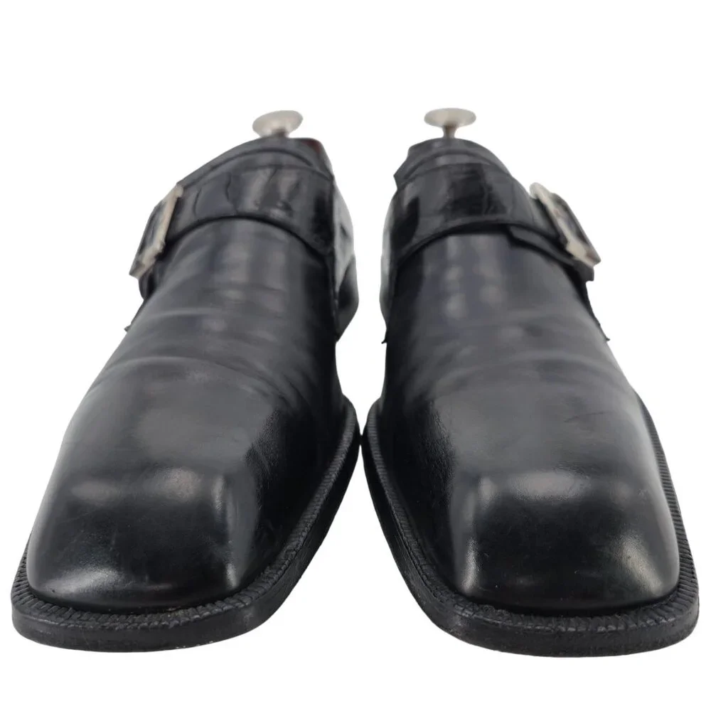 Cesare Paciotti Mens 12 Italy Black Leather Alligator Monk Loafers Dress Shoes - Picture 3 of 12